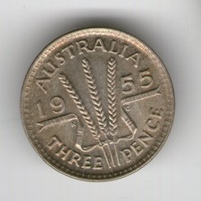 Australia Coin 3 Pence 1955 Silver Km 57 High Grade