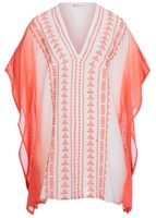 B15031003 Damen Brave Soul Tunika oversize Stickmuster coral orange weiss