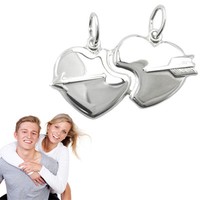 2 Freundschafts- Partner Gravur Anhänger teilbare Herzen mit 2 Ketten Silber 925