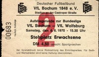Ticket BL Aufstiegsrunde 69/70 VfL Bochum - VfL Wolfsburg, 06.06.1970
