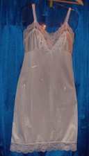 Full slip white + lace, nylon tricot. vintage unknown era, Sliperfection size 32