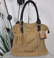 NEU VINTAGE KUSCHELIGE STRICK HANDTASCHE SHOPPER BAG TASCHE BOMMEL SAND 56 X 40