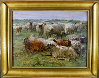 Georg Wolf 1882 Niederhausbergen - Düsseldorf / Schafherde auf Weide / Tiermaler