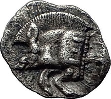 KYZIKOS Cyzicus in MYSIA 450BC Boar Pig Lion Ancient Silver Greek Coin i57985