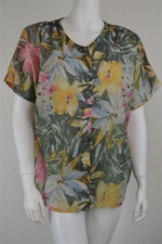 Authentic Vintage 50's Chindamanee Thai Silk Green Floral Top/Blouse Women's L