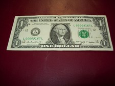 U.S. 1 Dollar Bill - Fancy Serial # - Low Number