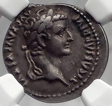 TIBERIUS Jesus Christ BIBLICAL RENDER unto CAESAR Silver Roman Coin NGC i58290