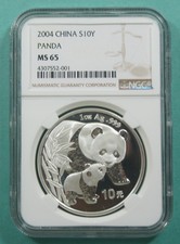 2004 China Silver Panda 1oz 10 Yuan Ngc Ms 65