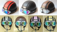 ECE Genehmigt NEU Leder Motorradhelm Rollerhelm Halbschale und Brille 7 Farbe