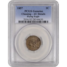 1857 Us Flying Eagle Cent 1C - Pcgs Genuine - Au Details - Cleaning