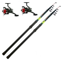 Brandungsrute Meeresrute Angelset 2 x Rute + 2 x Rolle inklusive Schnur