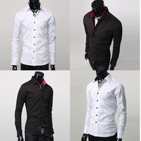 Herren Hemd Polo T-Shirt Langarm Slim Fit Freizeit Figurbetont Größe S M L XL