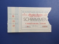 Original Eintrittskarte Olympiade Berlin 1936 Schwimmen - 1. Sitzplatz !!! TOP