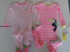 LOT OF 2 NWT CARTER'S PINK & WHITE FOOTED SLEEPERS SIZE 4T 1-PENGUIN, 1-BUNNY