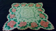 Vintage Pink Rose & Green Leaves Ladies' Hankie