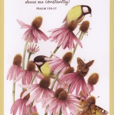 Tit Birds On Pink Coneflowers,Religious Psalm,Marjolein Bastin,Greeting Card