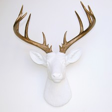 New - Large Deer Head White - Bronze -Antlers Faux Taxidermy Wall Mount D0109