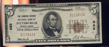 New listing
1929 $5 National Currency Farmers Deposit Bank Pittsgurgh Pa #685 Xf D112811A