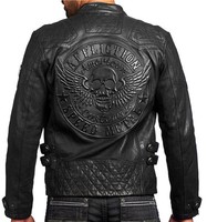 Affliction American Customs - ON FIRE - Men's Leather Biker Jacket  NEW - Black
