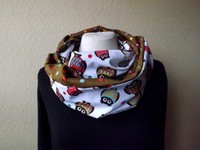 Toller Loop,Damen Schal, Rundschal, Wendeloop, Dawanda -EULEN weiss- braun- bunt