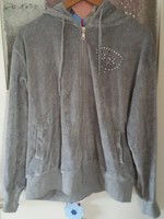 Neuwertige graue Damennickyjacke + Stickerei + Strasssteinen, Gr. 46 