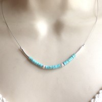 925er Pure Türkis Howlith KETTE 925 Sterling Silber Collier aqua Halskette g296