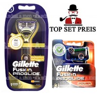 SET Gillette Fusion Proglide POWER Rasierer Gold 4 Rasierklingen