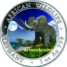 2016 Somalia 1 oz Pure Silver Coin Elephant w/ Air-Tite Capsule & Easel (Oac*