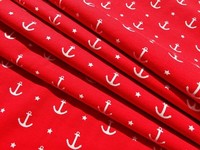  Baumwoll - Jersey Kinderstoff Rot Anker Sterne