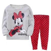 Spring Kids Baby Girls Boys Pajama Mickey Tops+Pants Set Sleepwear 2pcs Outfits