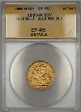 1889-M Australia Sovereign Gold Coin Anacs Ef-45 Details