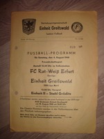 Programmheft Freund..spiel Einheit Greifswald Rot Weiß Erfurt 1968 DDR Oberliga