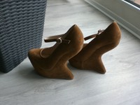 �� Plateau High Heels Pony Wedges Pumps camel Gr.37 NEU