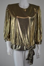 Authentic Vintage 80's *New* Another Thyme Made in Usa 100% Poly Gold Top Size M