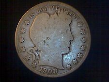 1908-S Barber Half Dollar Coin, Old United States Silver Half Dollar Coin,