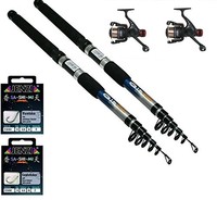 Angelset 2 Ruten 3,00 m 2 Rollen  20 Haken Aal ,Brassen, Forelle, Karpfen