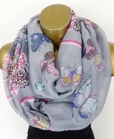 Sommer Loop Schal Schlauchschal Rundschal Schmetterlinge Grau