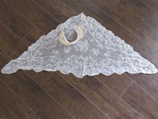 Vintage Antique Chantilly Lace Shawl Scarf & Bow Hat Triangle Estate Wedding
