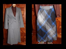 Vtg 70s 80s100% Wool Gray Suit Pan-Her Blazer 11/12 + Extra Plaid Skirt