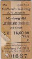 Zugfahrkarte 1. FC Nürnberg Werder Bremen 18.5.1963 Quali Deutsche Meisterschaft