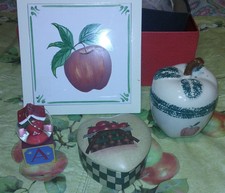 Apples Collector's Lot (10 pcs) Candle, Trivet, Snow Globe, Ornament & Placemats