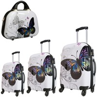 Koffer Butterfly Schmetterling weiß Beautycas Trolley Hartschale Case Bowatex