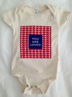 American Apparel Baby Onesie You Are Loved Birdaria One-Piece Red Hearts Blue