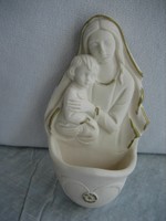 Religious Bisque Pottery Madonna and Child Holy Water Font