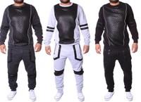 Leder Zip Herren Jogging Anzug Jacke Sport Hose Fitness Hoodie Hose