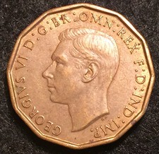 1942 Great Britain Three Pence King George Vi Coin Mint State Condition