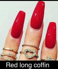 Set Of Hand Painted Red Long Coffin Or Stiletto Nails
