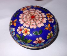 BEAUTIFUL VINTAGE CLOISONNE ENAMEL JEWELRY OR TRINKET BOX, BLUE FLOWERS