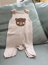 0-3 Months Cream Dungarees With Teddy Unisex Mothercare