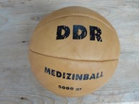 MEDIZINBALL DDR 5kg, ART DECO VINTAGE LOFT LEDER PATINA HANDNAHT